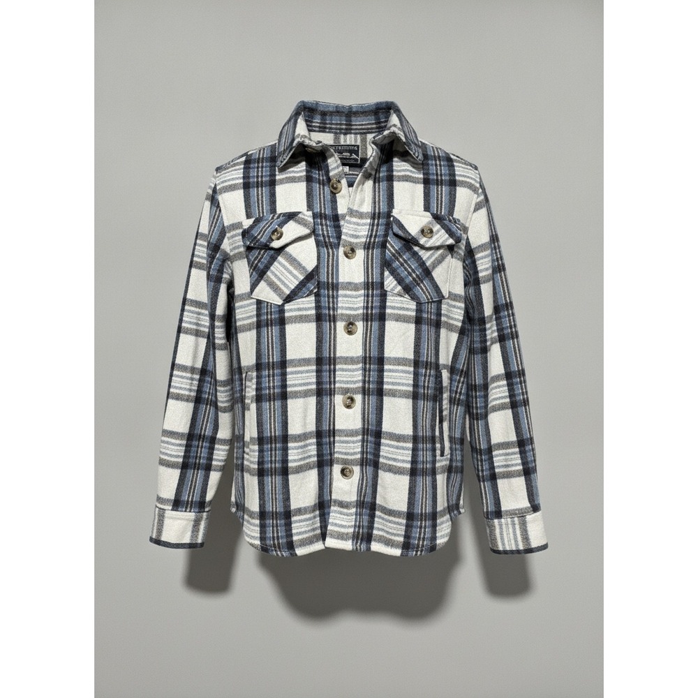 Distortion Mens Plaid Flannel Shirt Jacket Blue White Wool Blend Small NWT